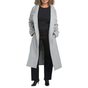 COLE HAAN Light Grey Wool Blend Maxi Wrap Coat